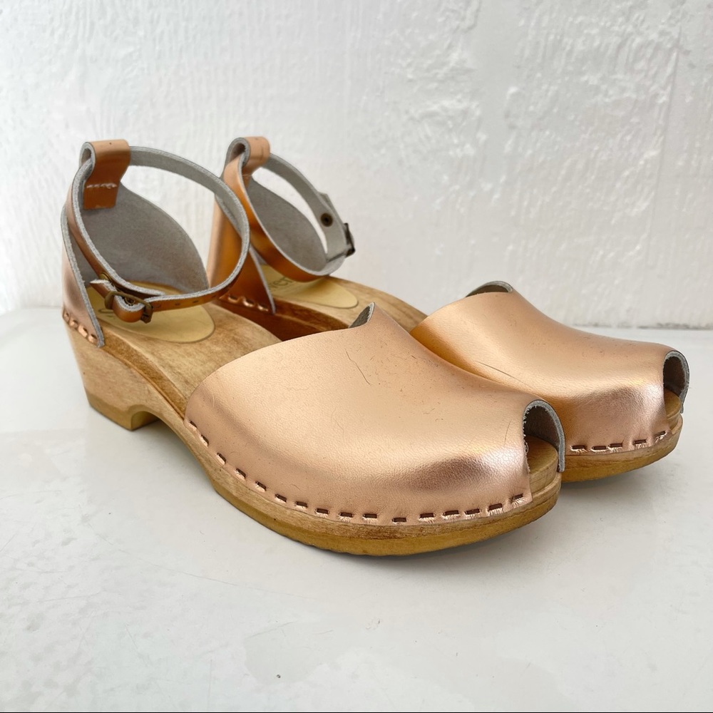 Sven Clogs Wooden Heel Copper Rose Gold UK 41